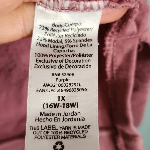 🛍️5/$20🛍️ Athletic Works Hoodie Sweatshirt Pink 1X 16W 18W NWOT - Picture 6 of 6